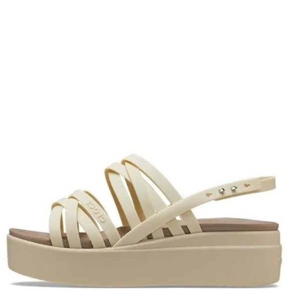 CROCS WOMEN'S BROOKLYN LOW STRAPPY WEDGES SANDAL, BONE, NUMERIC_9 - Picture 5 of 6